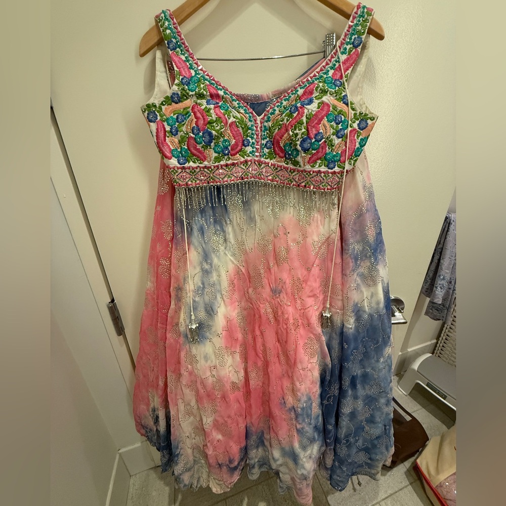 Ethnic Indian Wear Pink and Blue Embellished Dress